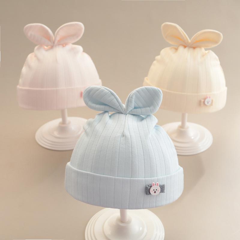 Cotton Newborn Baby Hats Cute Bunny Soft Warm Hat for Boy Girl Babies Simple Solid Beanie Cap Toddler Head Accessories 0-3M