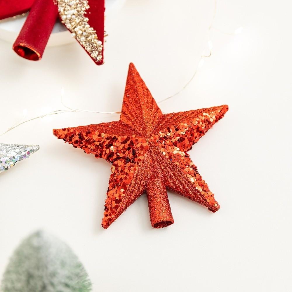 New 14cm Christmas Tree Star Plastic Shiny Surface Tree Top Ornament Flocking Solid Color Xmas Tree Topper Party Decor