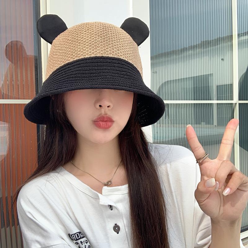 

Spring and autumn new hat female cute ears mesh bucket hat summer sun protection breathable sun hat thin One Size