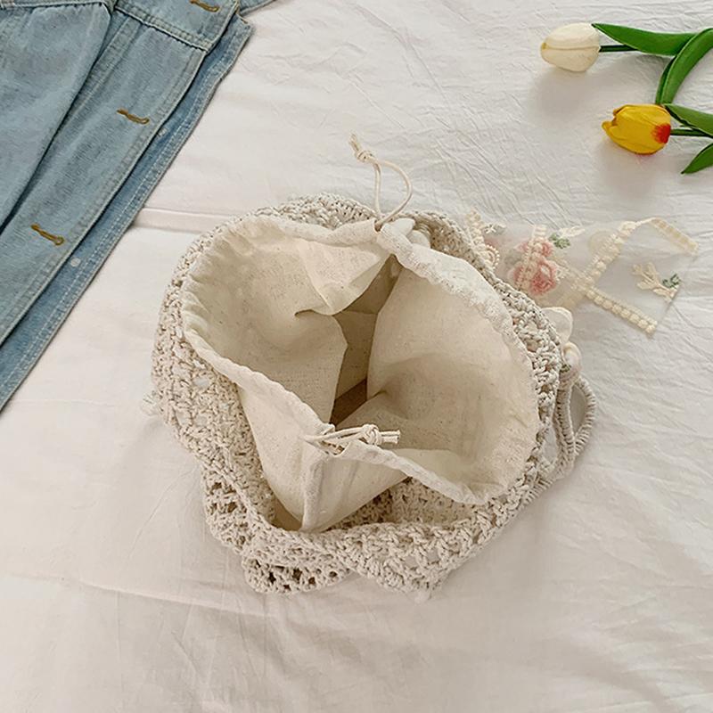 Summer Hollow Woven Shoulder Bags Women's New Casual Beach Bag Versatile Lace Design Commuting Shoulder Tote Bag AVE