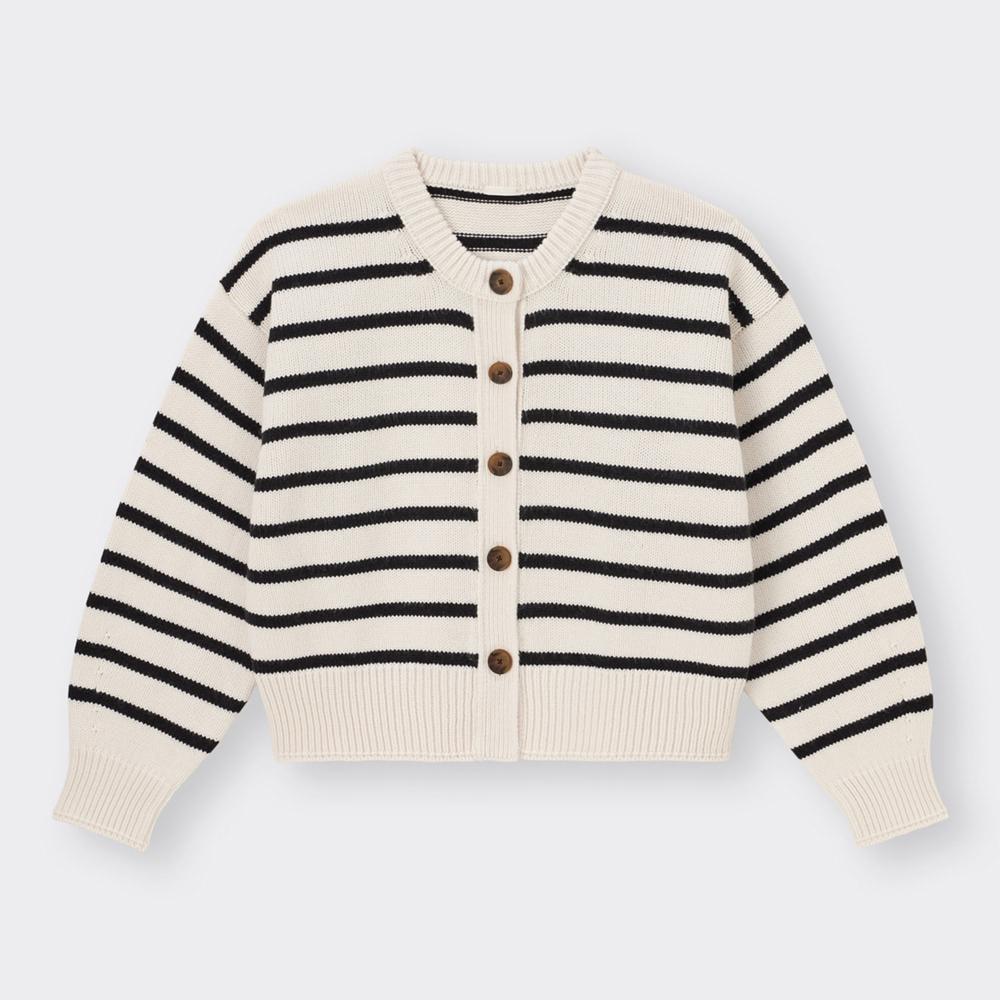 Buy GU Middle Gauge Crew Neck Cardigan (Long Sleeve) (Border