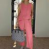 Plus Size Sleeveless Cotton Linen Casual Outfit Set