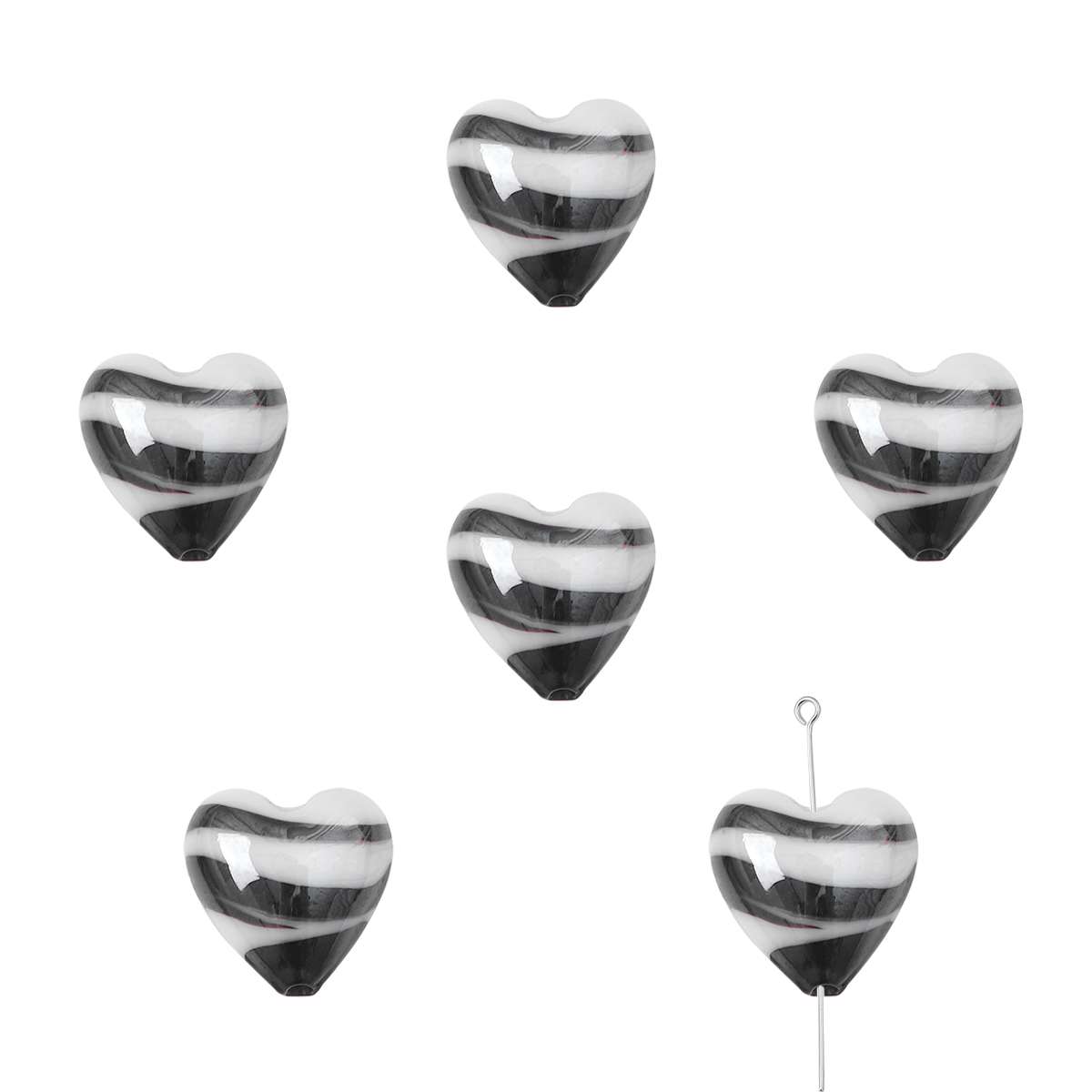 

2 шт. глазурованные бусины в виде сердца любви стеклянные бусины-разделители ручная роспись в полоску Шарм для изготовления ювелирных изделий DIY браслет серьги подарки ремесленные аксессуары чёрный