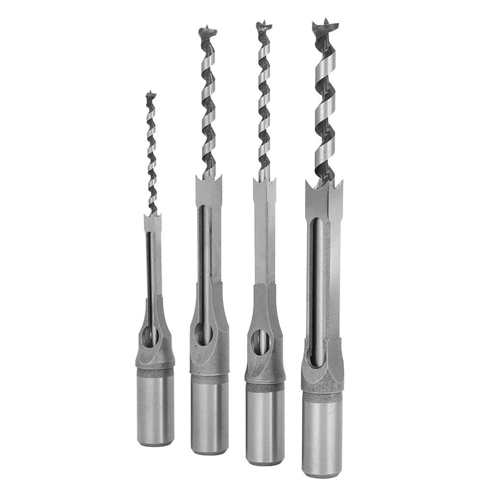 4pcs 6.4/8/9.5/12.7mm Square Hole Drill Bits Square Hole Mortising Chisel Woodworking
