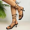 2025 Sexy Beige Fashion Bohemian Stiletto Com Summer High Heels Big Girls High-heeled Low Sandals Straps Large Size Female Shoes