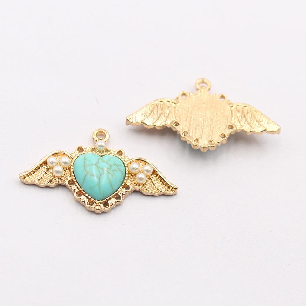 

6 pieces of 21 * 36MM heart-shaped alloy peach heart pearl turquoise embellishment pendant Diy necklace bracklace bracelet penda