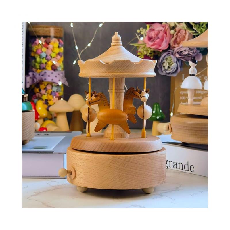 Wooden Carousel Music Box, Carousel Horse, Music Box, Rotating, Horse Shape, Wood, Handicraft, Birthday Gifts, Home Decoration