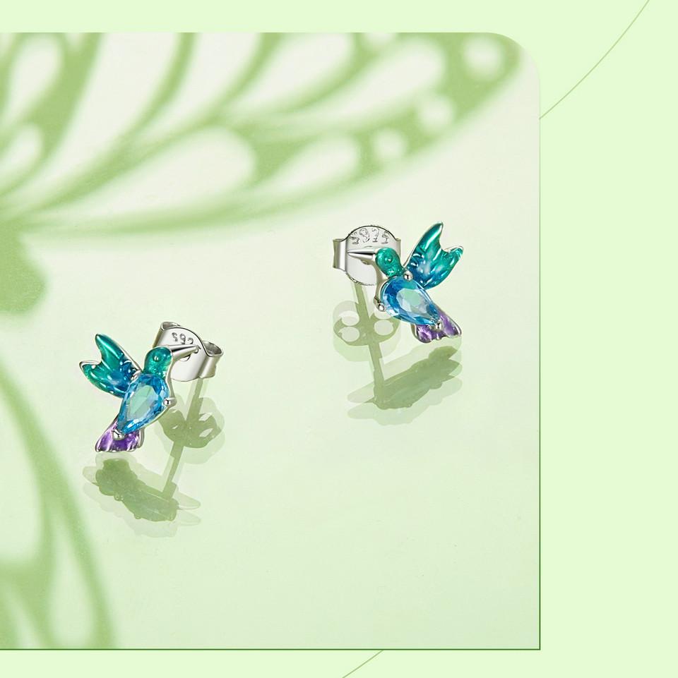 Bamoer 925 Silver Green Dragonfly Stud Earrings White Gold Plated Insect Earrings for Women Party Fine Jewelry Gift