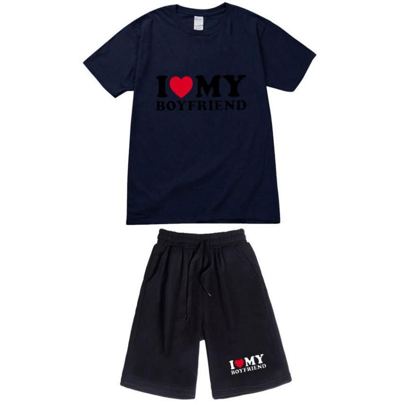 Men Women Cotton Short Sleeve T-Shirt Shorts Set Casual Outfit Youth Style