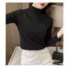 Autumn Winter Half High Collar Velvet Bottomed T-shirt Women Long Sleeve Solid Color All-match Pullover Top Tee