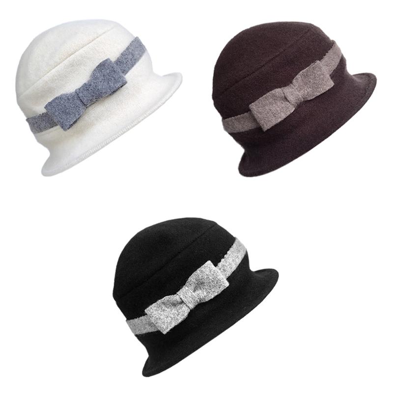 Autumn and Winter French Retro Bucket Hat Elegant Bow Decoration Wool Girl's Cap