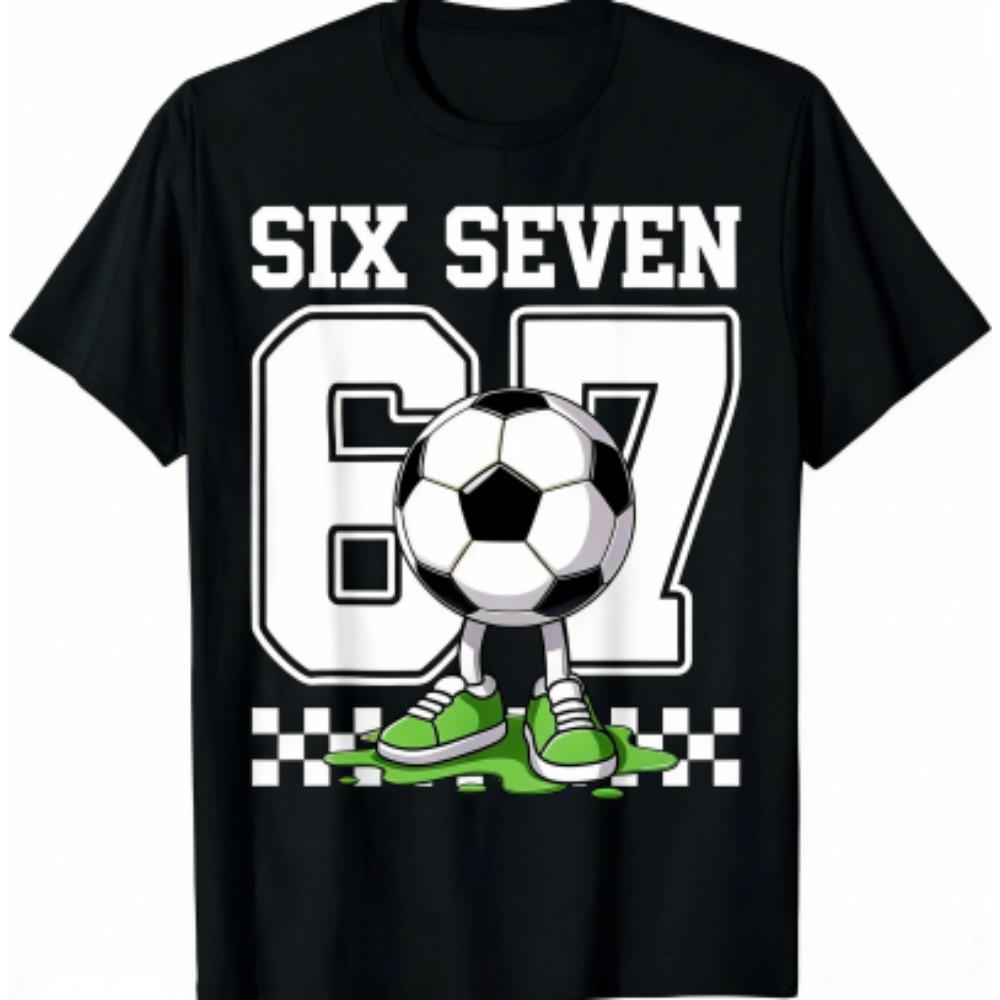 Kids T-Shirt 67 Six Seven Grid Football Print Boy and Girl Tees Top Summer Short Sleeve O Neck Casual Outdoor Kids Clothing