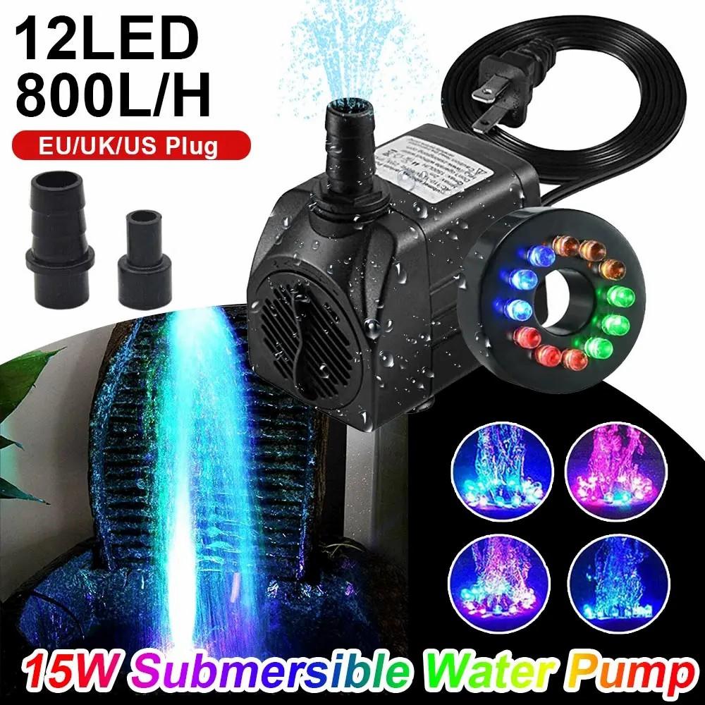 D5 Submersible Water Pump With 12 Led 15w Underwater Lights Noise Reduction Fountain Swimming Pool Pond Tank Electric Water Pump
