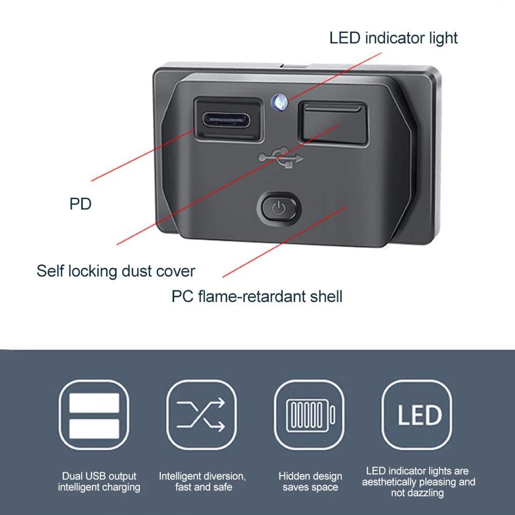12V 24V PD Typ C QC 3.0 USB-Schnellladegerät mit Schalter, LED-Licht, Steckdose, Schnellladung für Auto, Motorrad, Wohnmobil, Boot