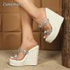 High Platform Women's Fashion Sandals Rhinestone Transparent PVC Slip on Slippers Wedges Heels Zapatos De Mujer Size 34-43