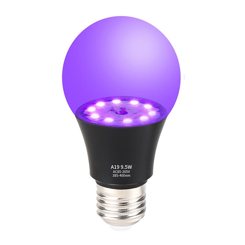UV Purple Light Bulb 9.5W for Halloween Haunted House, 395nm Fluorescent, Wide Voltage.
