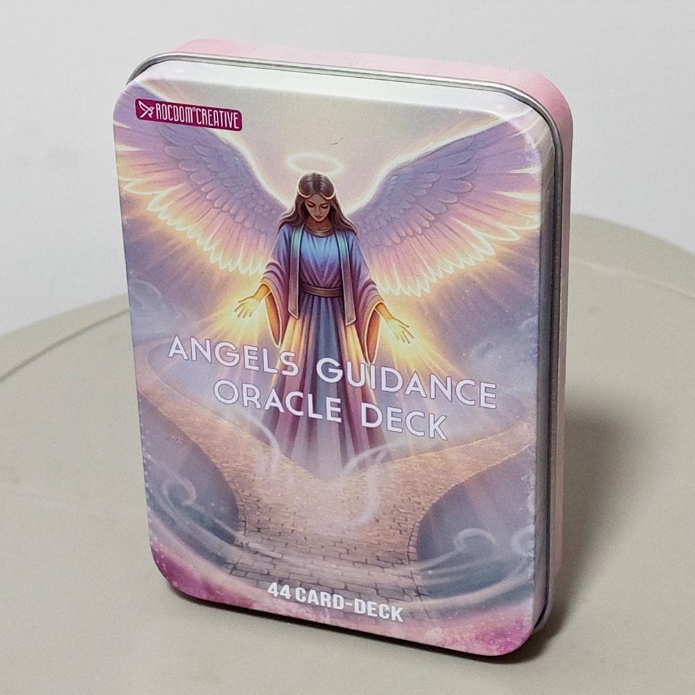 Oracolo Angeli Guida 11,5*8cm - 44 Carte con Libretto, Carte Divinatorie Ispirazionali in Scatola di Latta per la Crescita Spirituale