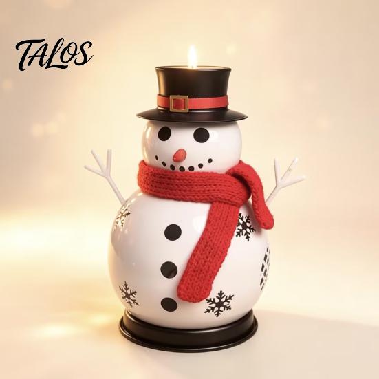 Durable Metal Candle Storage Christmas Snowman Holder, Decorative Candlestick Ornament with Top Reusable Table Hat And Scarf for Centerpiece