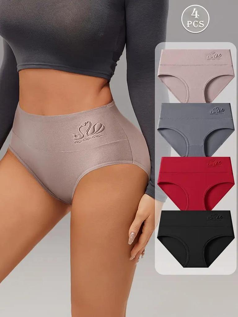4Pcs Women's Cotton Panties High Waist Body Shaper Underwear Breathable Underpants Soft Panty Slimming Female Briefs S-XXL