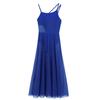 Dance Costume Practice Wear Mesh Splice Asymmetrical Mesh Maxi Dance Dress with Built-In Leotard