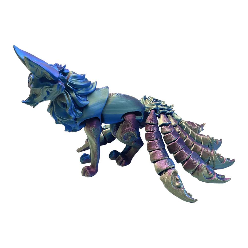 18cm 3D Printed Multi-articular Movable Model Handmade Home Decoration Fox Fidget Toy Nine-Tailed Fox Action Figures Desk Decor