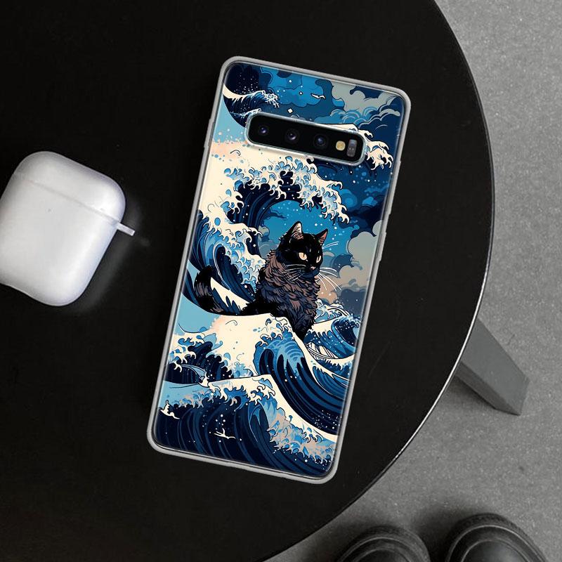 

Anime Cat Sea Wave Aesthetic Phone Case Cover for Samsung Galaxy S20 S21 FE S22 S23 S24 Ultra S10 S10E S9 S8 Plus + Art Gift Coq Samsung S22