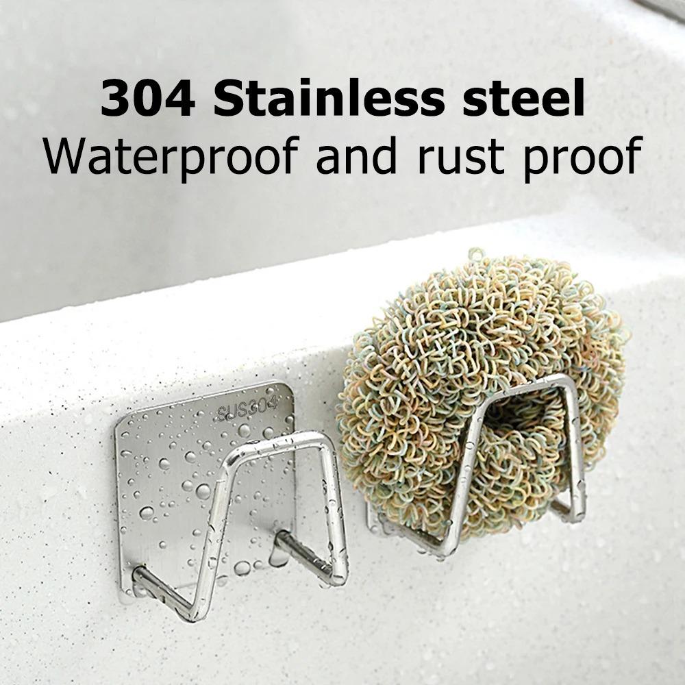 1-10pcs Kitchen Stainless Steel Sink Sponges Holder Self Adhesive Drain Drying Rack Shelf Household Wall Hooks Storage Organizer