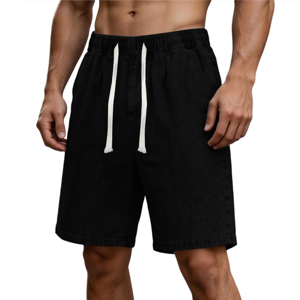 Men's Casual Elastic Waist Outdoor Sports Denim Shorts with Drawstring Relaxed Fit Lightweight Fabric Comfortable Design