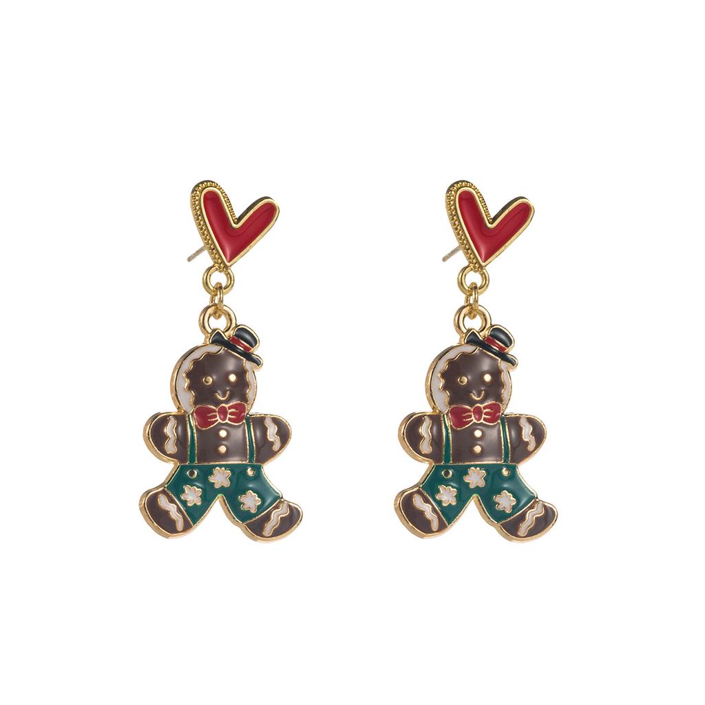 Christmas Series Alloy Oil Drop Christmas Tree Gingerbread Man Earrings for Women Simple Versatile Ear Jewelry