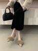 French fluffy low-heeled shoes women's pointed head sexy light mouth celebrity style skirt rabbit fur plush warm shoes
