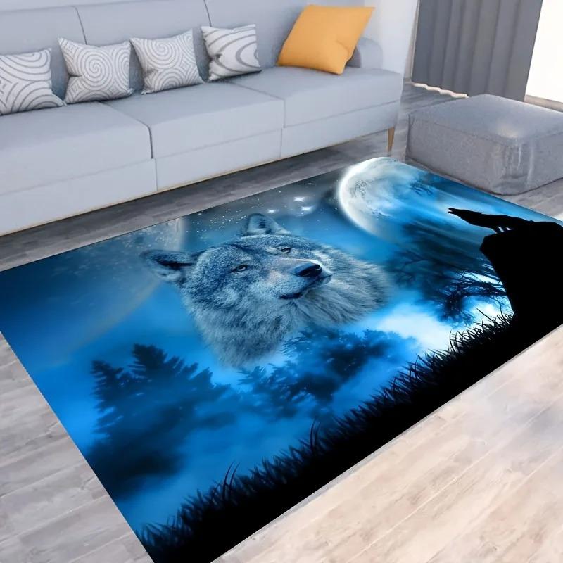 Vlčí koberec v indiánském stylu Odolná podlahová rohožka do obývacího pokoje, ložnice Mystická tmavá fantasy domácí dekorace Koberec