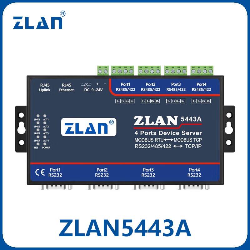 

Промисловий Modbus-шлюз ZLAN з 4 портами RS232/485/422 до Ethernet