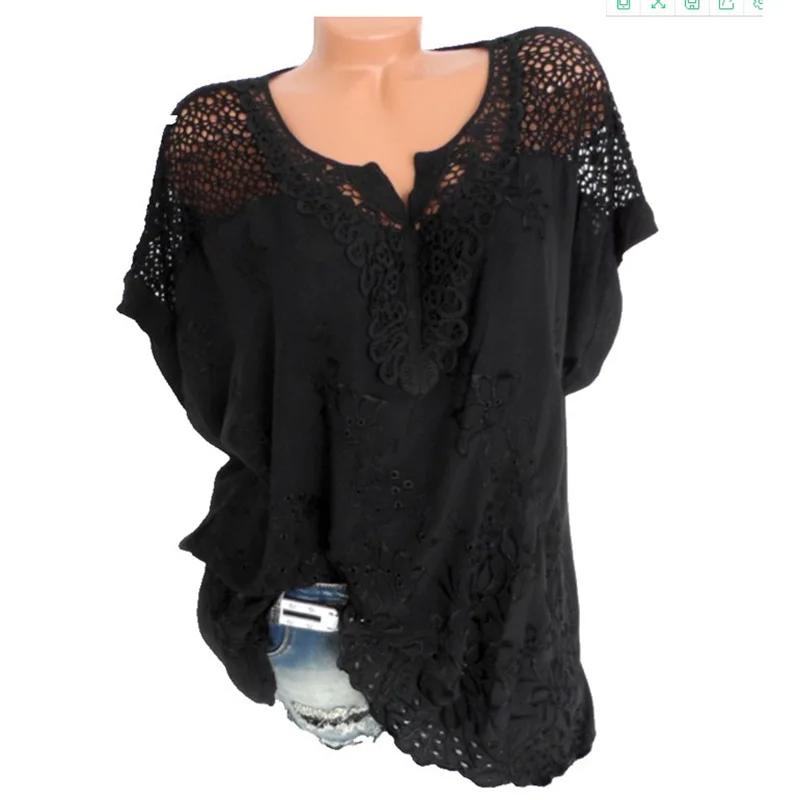 Chemisiers et Hauts d'Été à Manches Courtes pour Dames Chemise Patchwork en Dentelle Blanche Lâche 4xl 5xl 6xl Hauts pour Dames Vêtements Décontractés