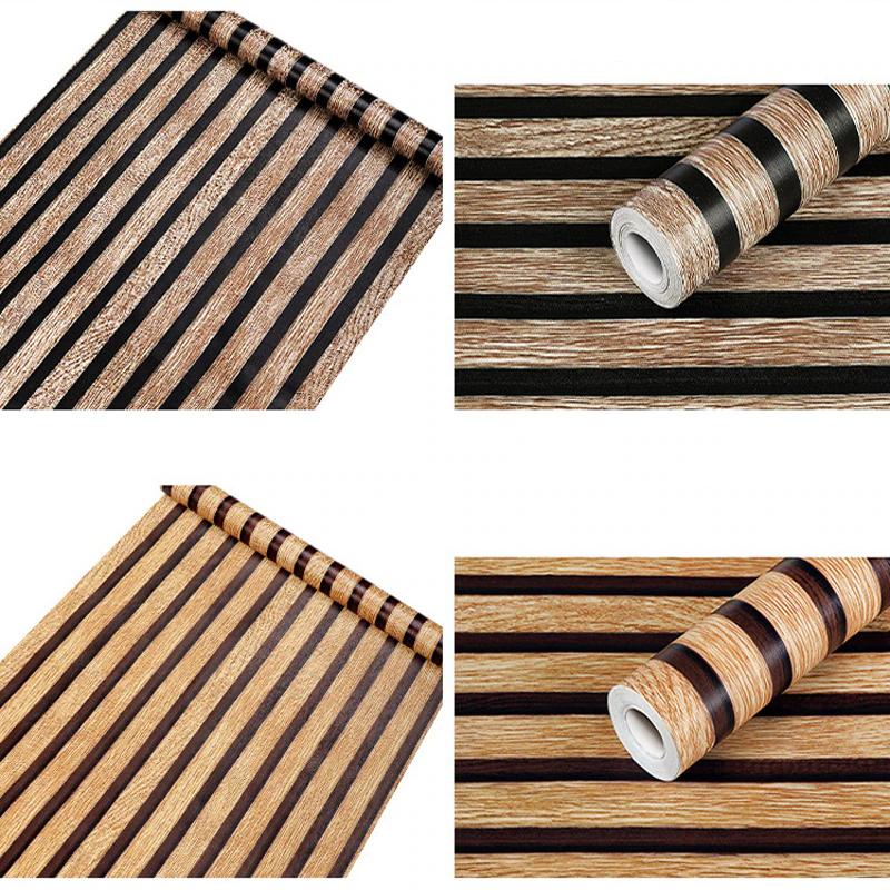 45cm PVC Self-adhesive Wall Stickers Big Roll Background Wall Desk Cabinet Wallpaper Wood Stripes Waterproof Home Decoration