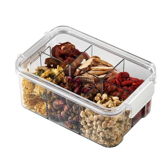 Sealed Storage Box Transparent Multi-Compartment Food Container Stackable Airtight Canister for Kitchen Cabinet Pantry Loose Tea Leaves Herbs Spices