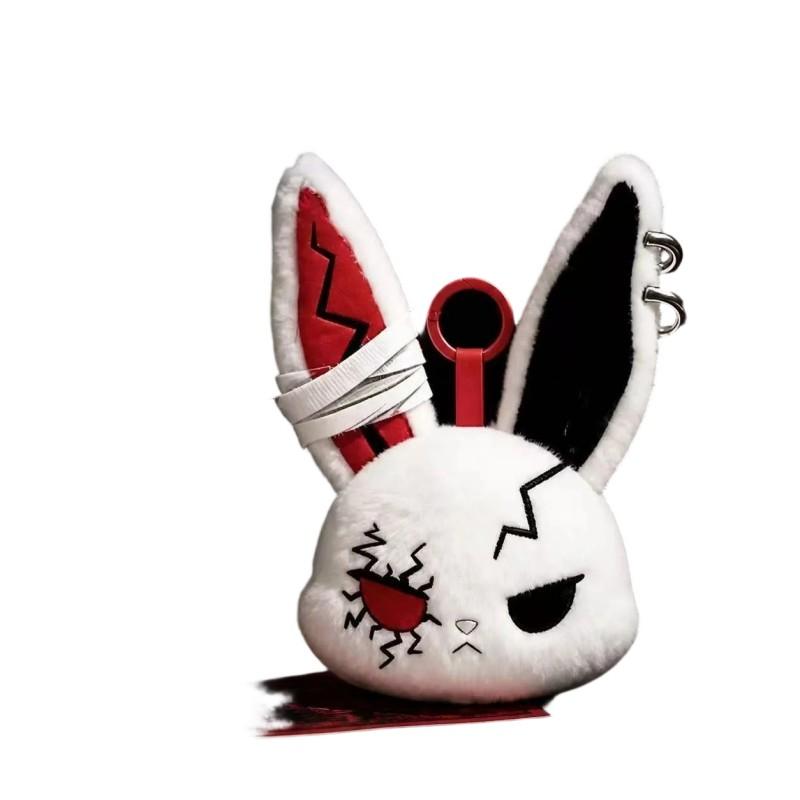 Gothic Bunny Plush Keychain Charm with Bandage Kawaii Key Ring Pendant Car Bag Ornament Halloween Gift Prank Toys