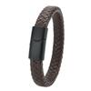 Mibrow Czarna Skórzana Pleciona Bransoleta Męska Rozmiar 10x5 12x6mm Modny Metalowy Magnetyczny Zapięcie Bransolety Owijane Punkowy Charm Biżuteria Męska