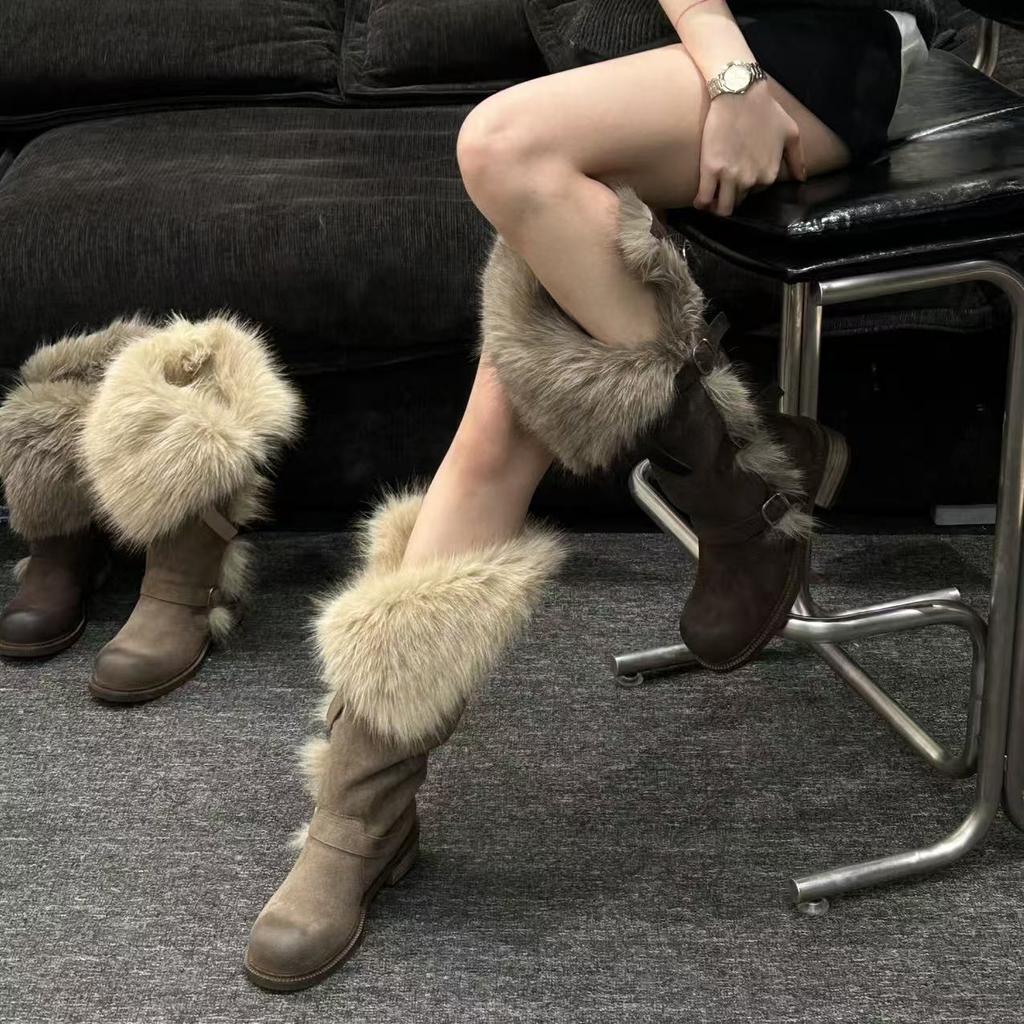 Utopia fashionable versatile winter new Russian high tube buckle thick velvet fashionable versatile warm snow boots