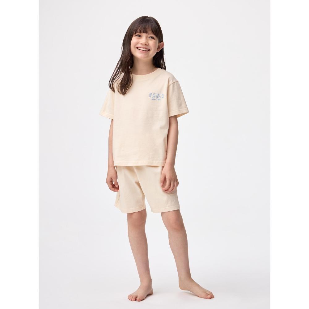 Gu By Uniqlo Kids Cotton Lounge Set  Short Sleeve   Shorts   Logo 