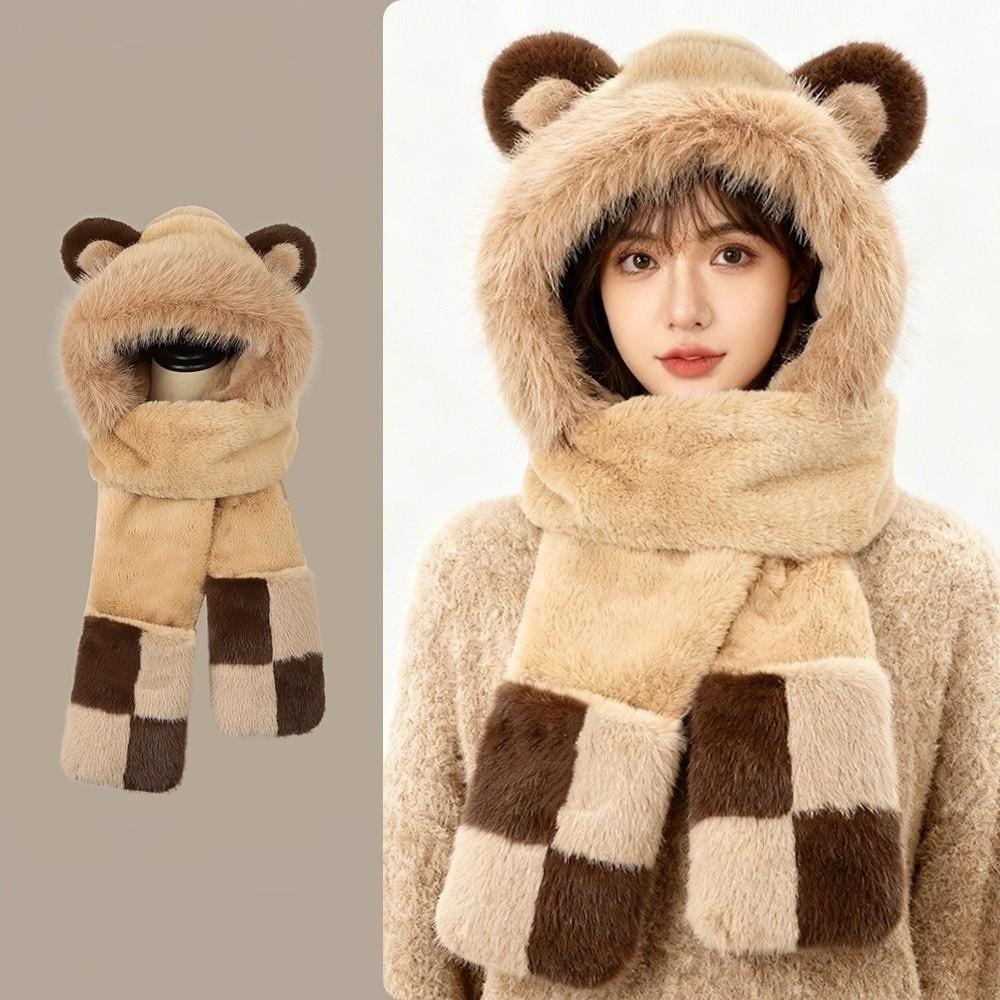Three-in-One Women's Hat Scarf Thickened Winter Hat Scarf Warm Ear Protection Hat Winter