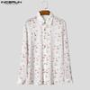 INCERUN Mens Oversized Long Sleeve Button Down Hollow Out Floral Print Casual Loose Shirts