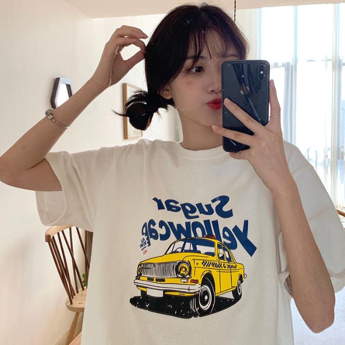 

Pure cotton short-sleeved t-shirt women s summer new design sense niche loose and thin American retro crew neck S белый