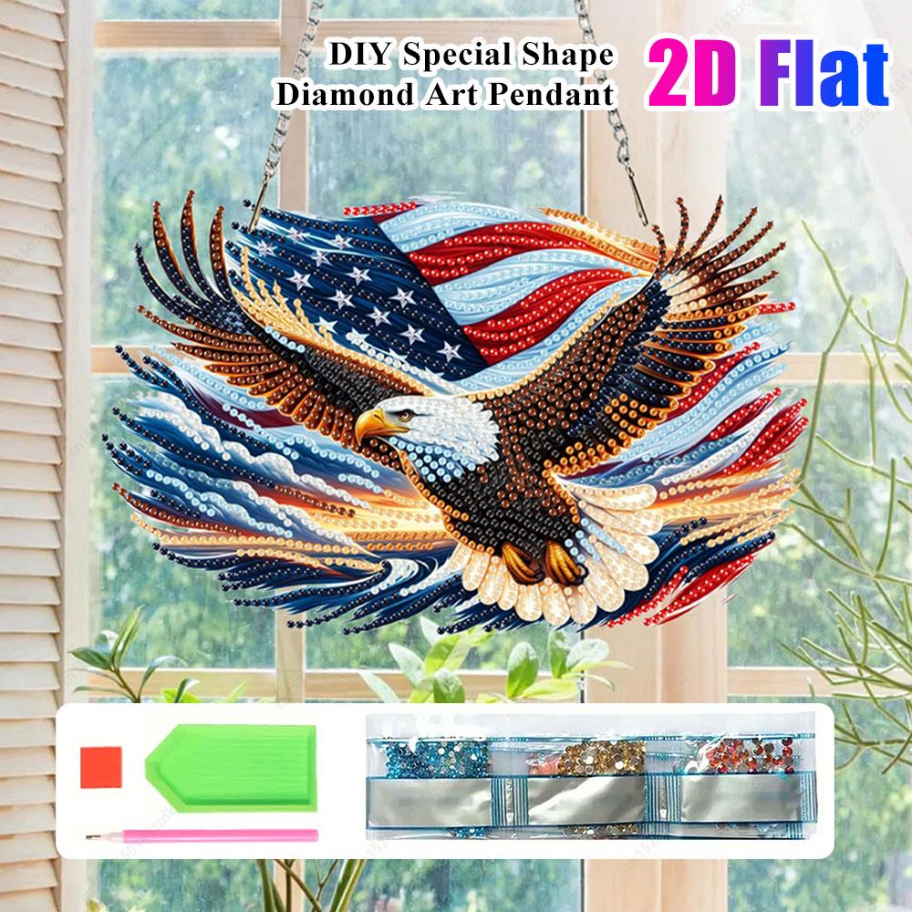 US Flag Eagle Diamond Art Hanging Pendant 5D DIY Diamond Painting Dots Pendant for Window Decor Christmas Decoration