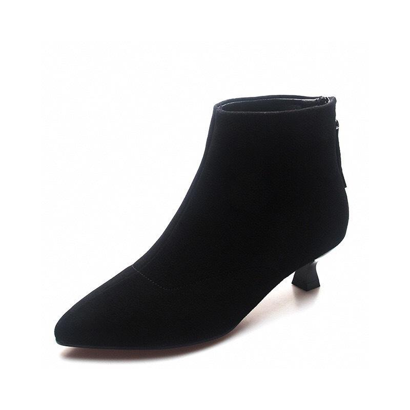 Pointed Stiletto Short Boots Autumn and Winter New Simple Temperament Sheepskin Rear Zipper Ankle Boots Fashion Boots