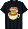 Cottagecore Frog In Tea Cup Mushroom Aesthetic Graphic Tee Shirt Casual Short Sleeve