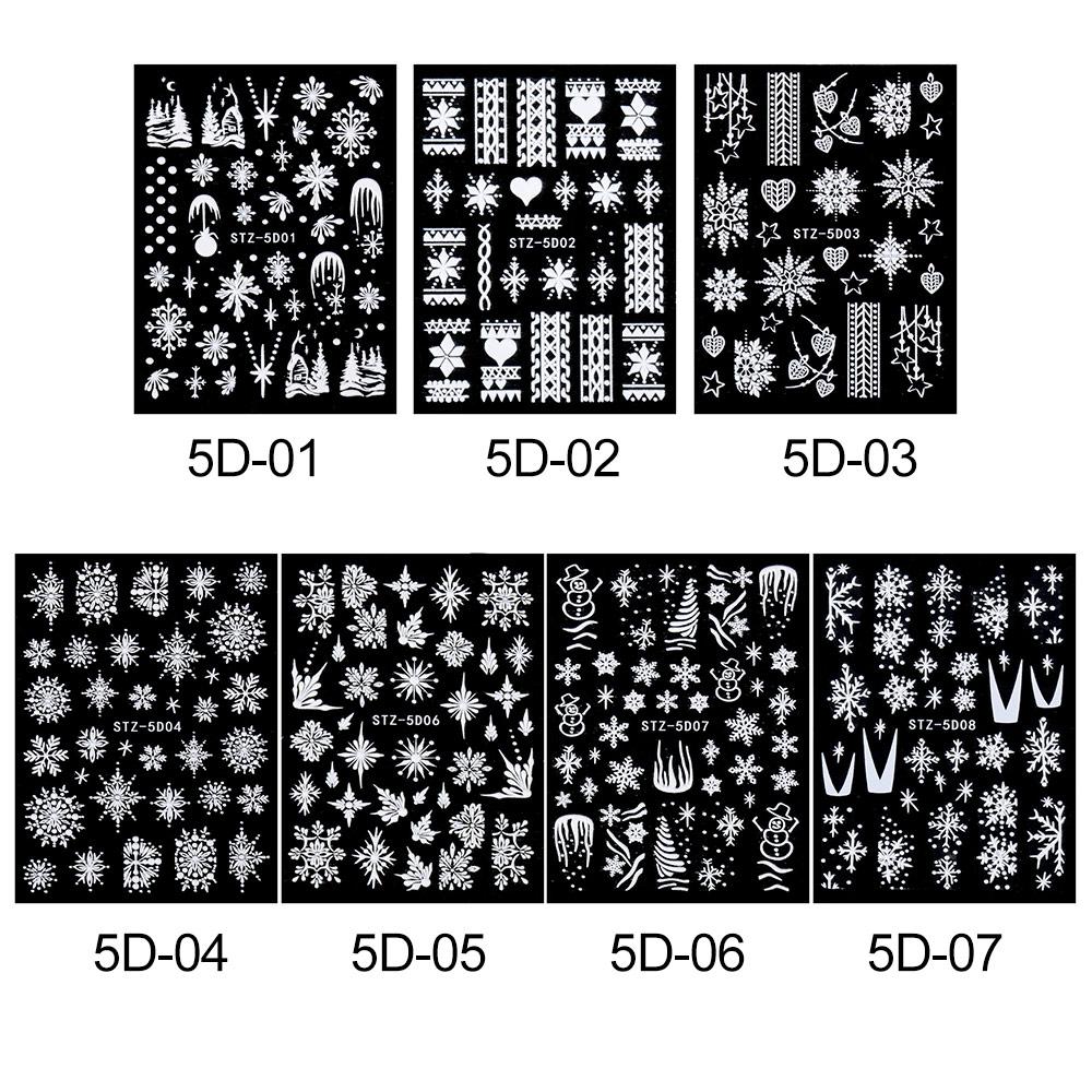 Manicure Charms Flower New Year Design White Snowflakes Christmas Nail Sticker 5D Embossed