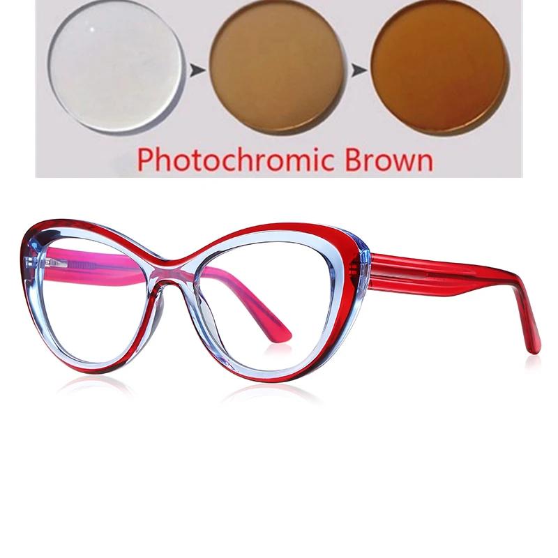 Green Pink Frame Cat Eye Myopia Glasses Woman Spring Hinge TR90 Minus Photochromic Glasses With Diopters 0 -0.5 -0.75 To -6.0