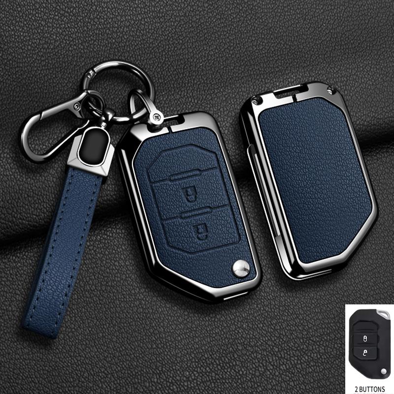 Zinc Alloy Leather Car Key Case Cover for Jeep Wrangler JL JLU Rubicon Gladiator JT Sahara JLU 2018 2019 2020 2021 2022 2023