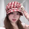 Household Kitten Bow Plaid Octagonal Hat Women's Spring Summer Early Autumn New Versatile Cute Face Little Beret