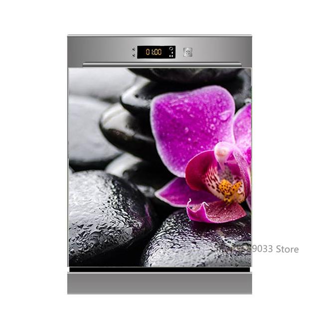 Lotus White Rose Kitchen Dishwasher Door Sticker Home Furniture Renovation Waterproof Vinyl Wallpaper Buddha Flower Room Decor